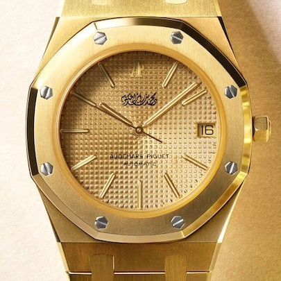 This Audemars Piguet Royal Oak Ref. 4100BA ‘Maktoum Dial’ is part of the Christie's Watches Online: The Dubai Edit Sale ending on May 4. The lot has the distinction of carrying the name of His Highness Sheikh Mohammad Bin Rashid Al Maktoum, Vice President and Prime Minister of the UAE and Ruler of Dubai. To accommodate his signature on the top half of the dial, the Audemars Piguet script was moved to bottom half of the dial.

@audemarspiguet 
@christiesmiddleeast 
@christieswatches 
#dubai 
#audemarspiguet 
#royaloak 
#auction