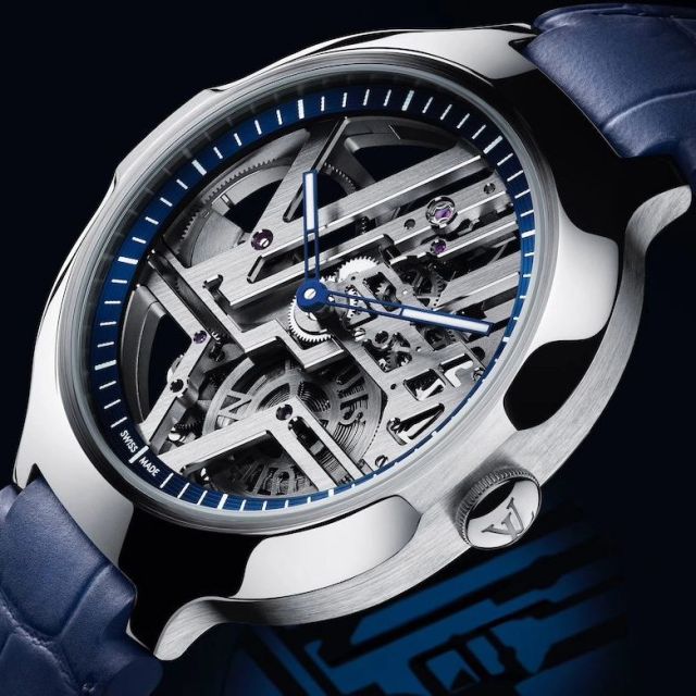 Louis Vuitton’s new Voyager Skeleton gets a Platinum case with satin-finished sides and a polished top. The skeleton mechanical movement is the Caliber LV60 designed and developed by La Fabrique du Temps Louis Vuitton, featuring a
Tungsten micro-rotor decorated with a white gold rhodium-plated plate.

@louisvuitton 
#mechanicalwatch 
#watchfam 
#luxurywatch 
#luxury 
#lvmh
